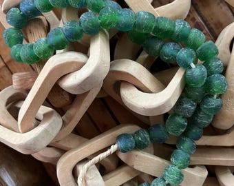 Decorative Green Glass Bead Strand: Satiny Sea Glass Accessory (13 inch)