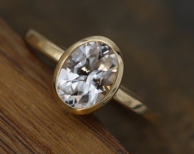 White Topaz 6x8mm Oval Yellow Gold Ring Hand Made in 14kt Etsy