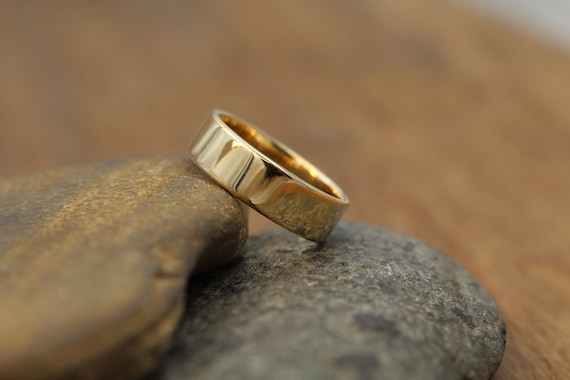 Flat Gold Ring 14kt Yellow 5x1mm Shiny Wide Gold Band Glossy Band- Mens Wide Band Low Profile Gold Band Yellow Gold Band