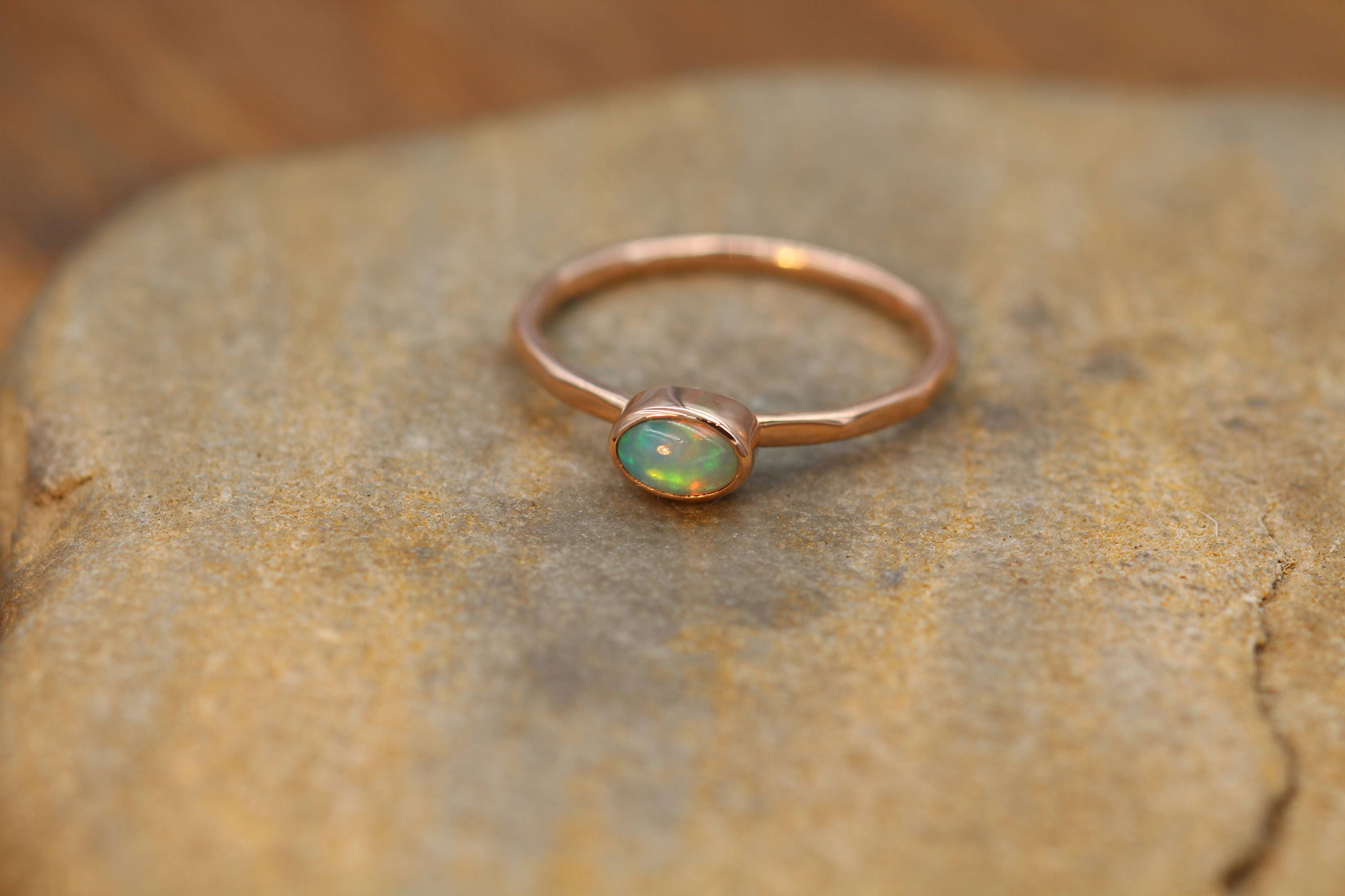 Opal Rose Gold Thick Oval Stacking Ring Oval Opal hand | Etsy