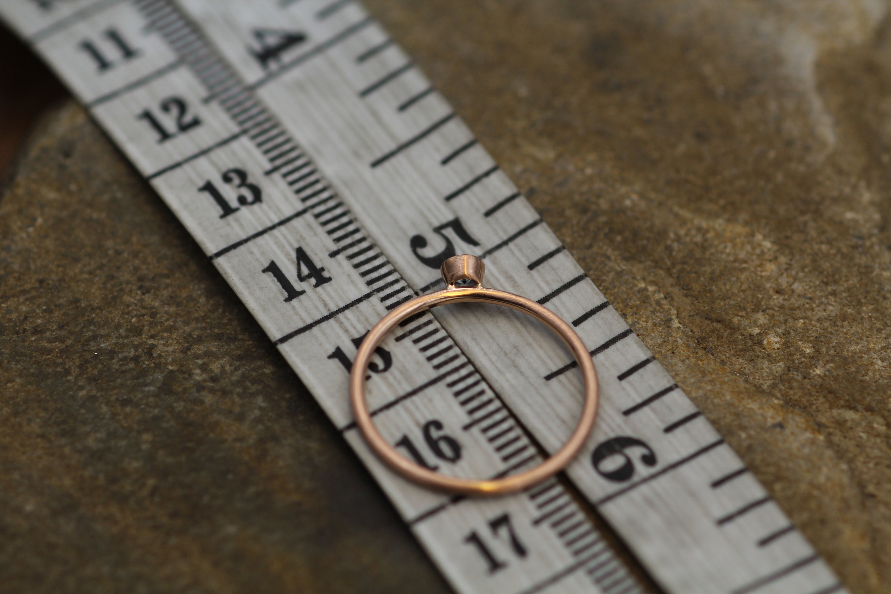 Aquamarine 3mm Matte Rose Gold Stacking Bezel Ring Made in Solid 14