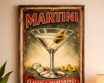 Vintage Martini Poster, Mid-Century Inspired Home Bar Decor