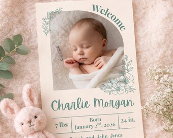 Editable Baby Announcement Template | Canva Baby Announcement with Photo | Gender Neutral Birth Announcement | Digital Download