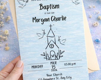 Blue Baptism Invitation, Editable Digital Download