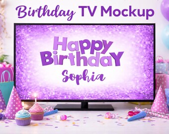 Personalized Birthday TV Screen – Custom Digital Download, Purpleful Birthday file