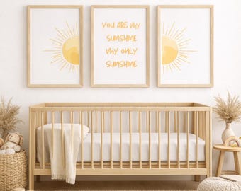 Minimal Nursery Wall Art, You are my Sunshine, 3 piece digital download