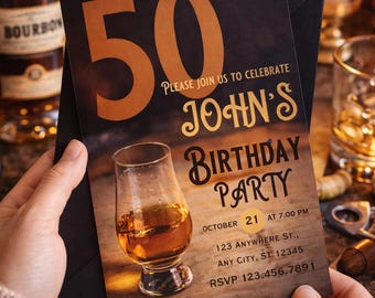 Editdable 50th Birthday Invitation, Bourbon Themed Digital Download