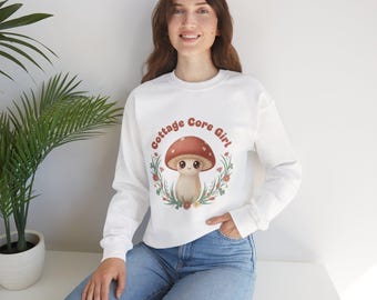 Cute Mushroom with Flowers Crewneck Sweatshirt | Floral Fungi Nature Sweatshirt
