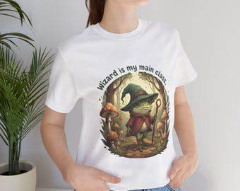 Wizard Frog Walking in Mushroom Forest T-Shirt | Fantasy Frog Tee | Wizard Class Shirt