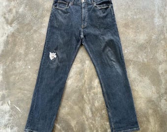 Vintage Japanese Cat Embroidery Denim Jean Pant W38