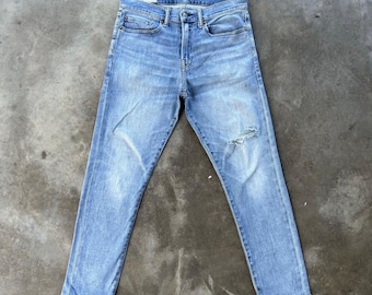 Jeans vintage giapponesi effetto slavato e usurato, taglia W32