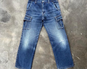 Pantalones vaqueros cargo japoneses vintage, de mezclilla cruda y desgastada, talla 31