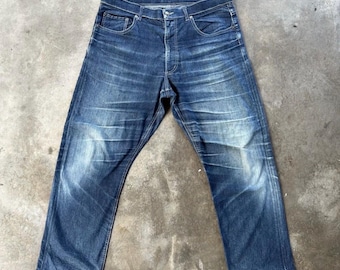 Pantalon japonais vintage en jean délavé en denim effet vieilli W38