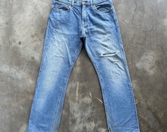 Pantalón vaquero vintage japonés con orillo, desgastado y desteñido, talla W35