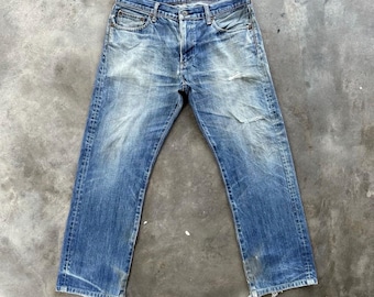Jeans vintage giapponesi effetto usurato e scolorito, taglia W34