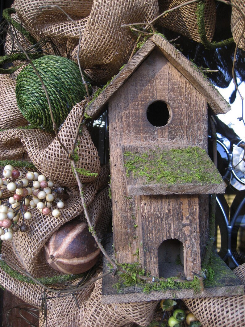 Deco Mesh BURLAP BIRDHOUSE WREATH Etsy