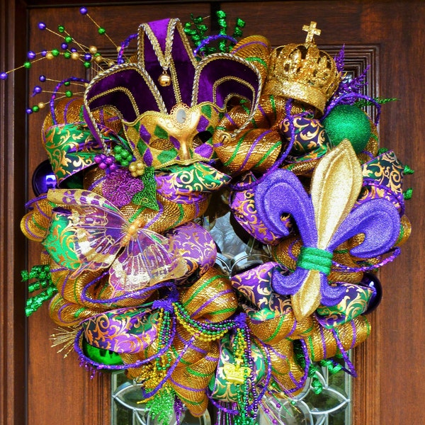 Deco Mesh MARDI GRAS WREATH