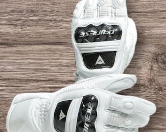 Guantes de moto de cuero Dainese blancos para carreras: equipamiento para motociclistas de turismo urbano para hombre