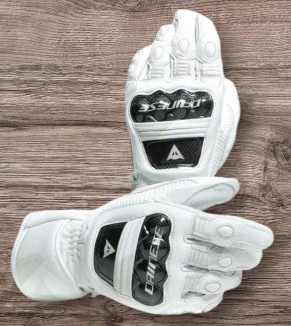 White Dainese Leather Motorcycle Racing Gloves: Men's Street Touring Biker Gear