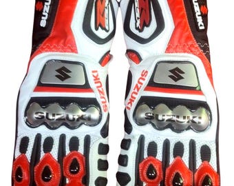 Guantes de cuero para moto Suzuki GSX-R: diseño Suzuki de moda