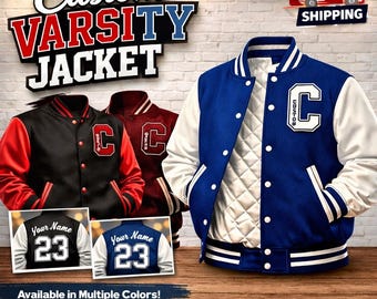 Anpassad ulljacka med läderärmar, personlig Letterman-logotyp och broderade märke