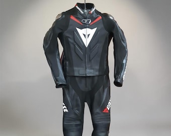 Traje de cuero para motociclistas Dainese, cuero genuino de vaca, regalo para motociclistas.