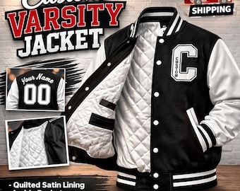 Anpassad universitetsjacka, personligt namn, Letterman-kappa för college, ullblandning, quiltat foder