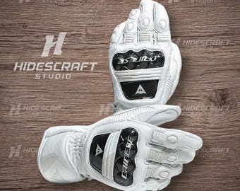 Witte leren Dainese motorsporthandschoenen: Street Touring Biker-uitrusting voor heren