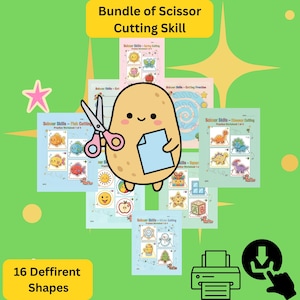 Cutting Practice Worksheets Bundle for Kids | Scissor Skills Printable | Shapes Animals Objects Seasons | Preschool Fine Motor Activity PDF