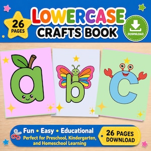 Lowercase Alphabet Craft Worksheets, ABC Workbook Printable, Preschool Activities, Cut and Paste, Toddler Learning, Digital Download