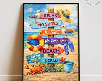 Beach Quote Wall Art, Coastal Sign Decor, Life is Too Short Be Happy Print, Tropical Beach Wall Art, Summer Coastal Home Decor