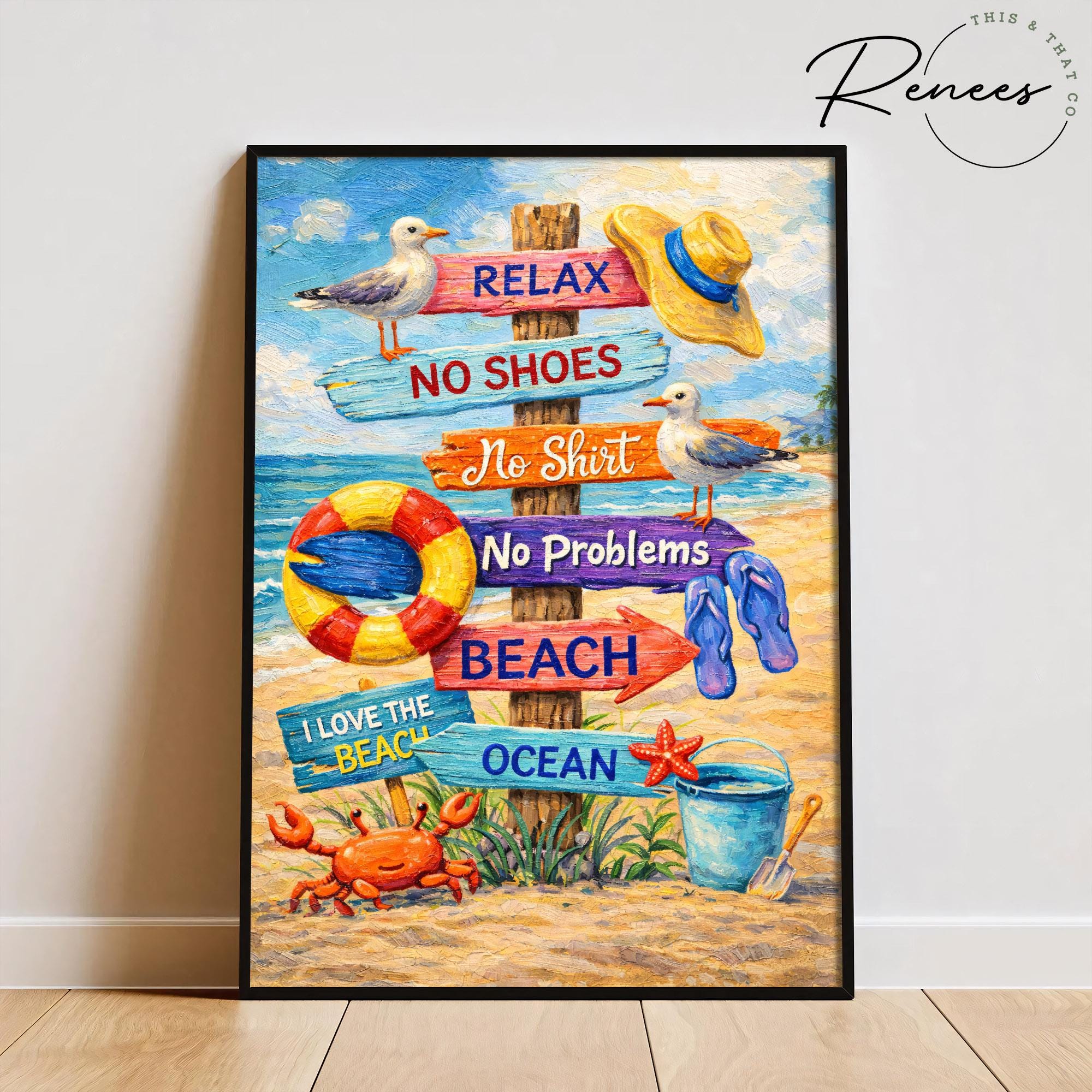 Beach Quote Wall Art, Coastal Sign Decor, Life is Too Short Be Happy