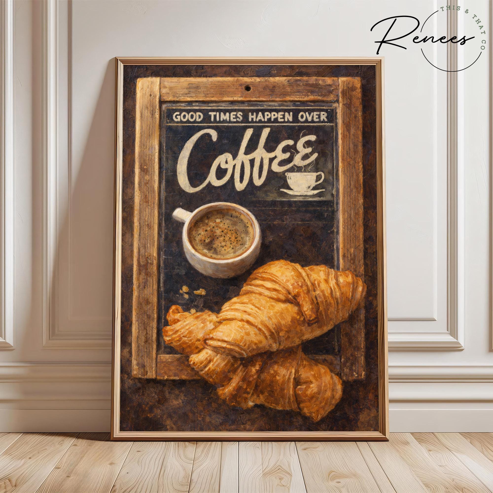 Coffee & Croissant Kitchen Art Print, Rustic Café Wall Decor, Cozy ...