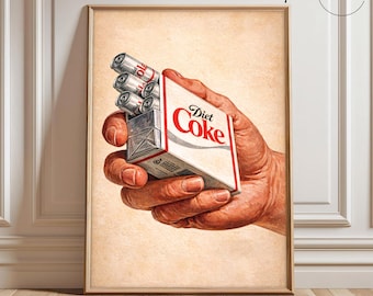 Pass Me A Fridge Cig Wall Art, Diet Coke Canvas, Retro Pop Art, Funny Kitchen Print, Unique Wall Decor