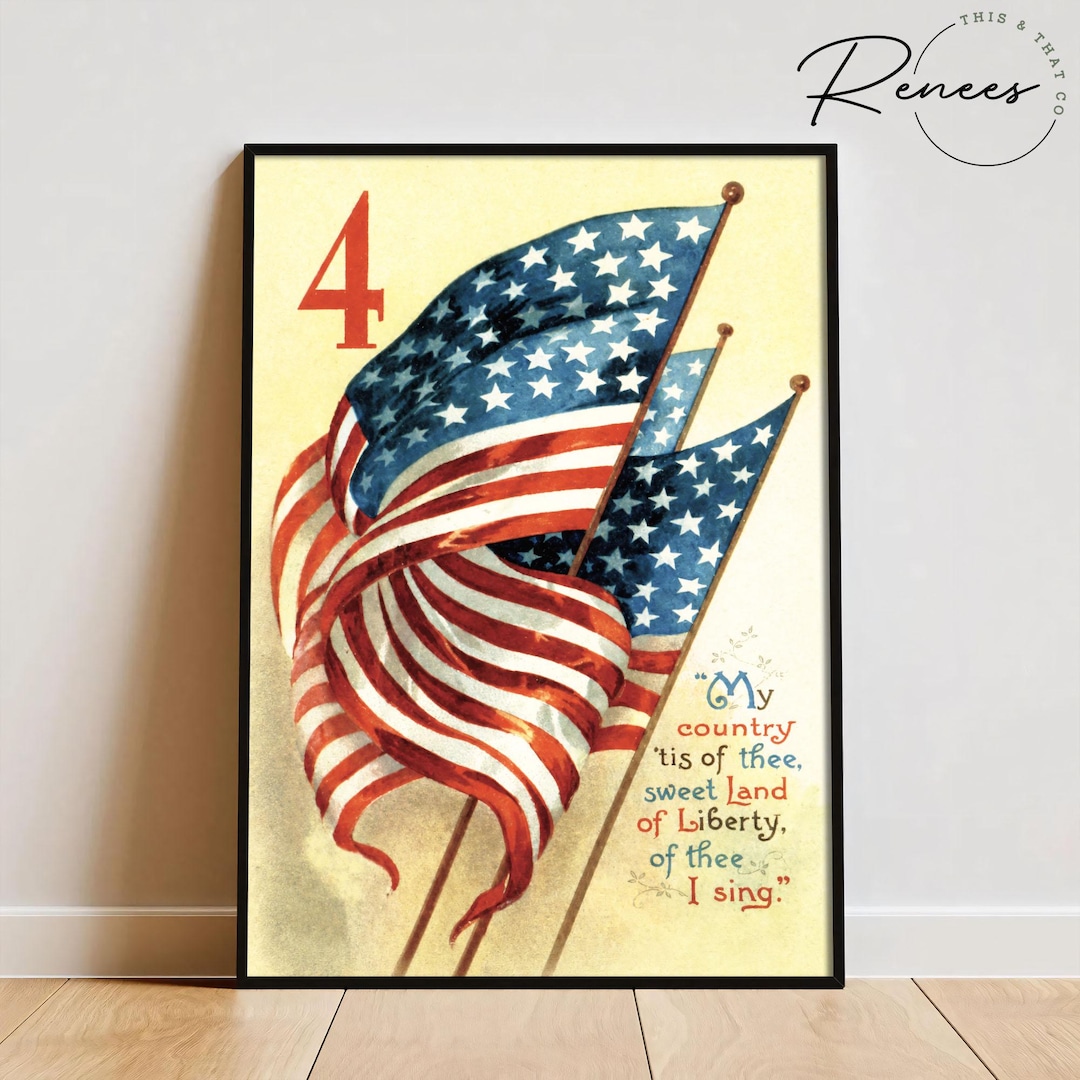 Vintage Patriotic American Flag Art Print, 4th of July Wall Decor ...