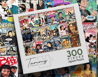 Michael Jackson Comic Style Jigsaw Puzzle, Vintage King of Pop Art Collage Puzzle, Retro Music Art, Special Gift for MJ Fans