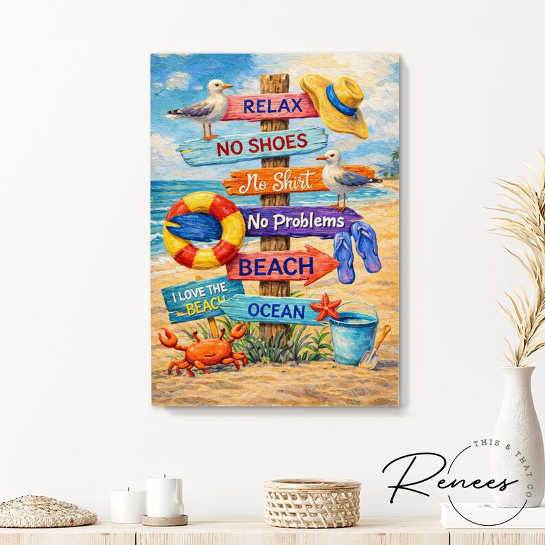 Beach Quote Wall Art, Coastal Sign Decor, Life is Too Short Be Happy