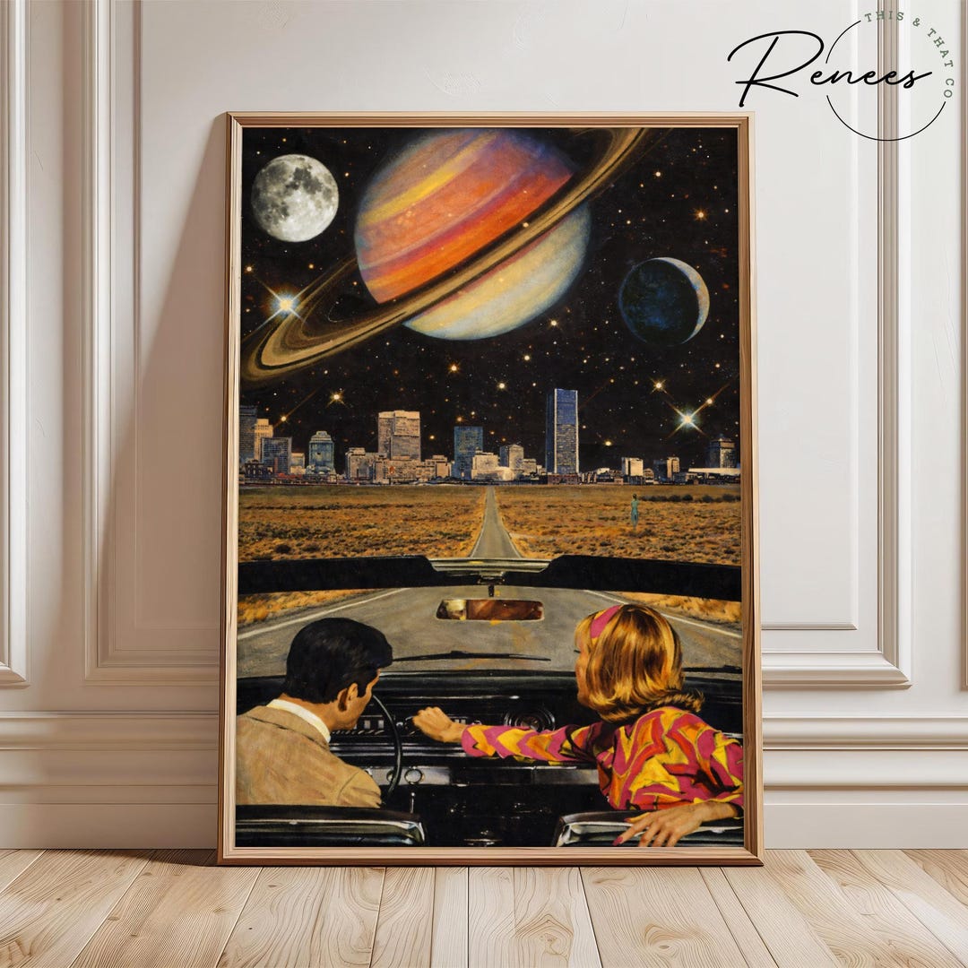 Retro Space Wall Art Print, Surreal Galaxy Landscape Canvas, Vintage ...