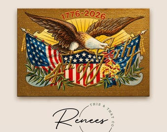 Arte mural del águila del 4 de julio, decoración patriótica 1776–2026, impresión de la bandera estadounidense, obra de arte vintage del Día de la Independencia, póster del águila de EE. UU.