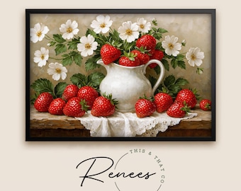 Strawberry Still Life Canvas Art – Classic Kitchen Floral Print