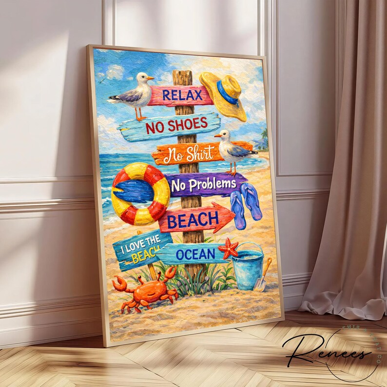 Beach Quote Wall Art, Coastal Sign Decor, Life is Too Short Be Happy