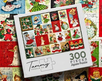 Vintage Christmas Wooden Puzzle, Retro Christmas Greeting Cards Jigsaw Puzzle, Nostalgic Holiday Collage, Gift for Xmas 2026