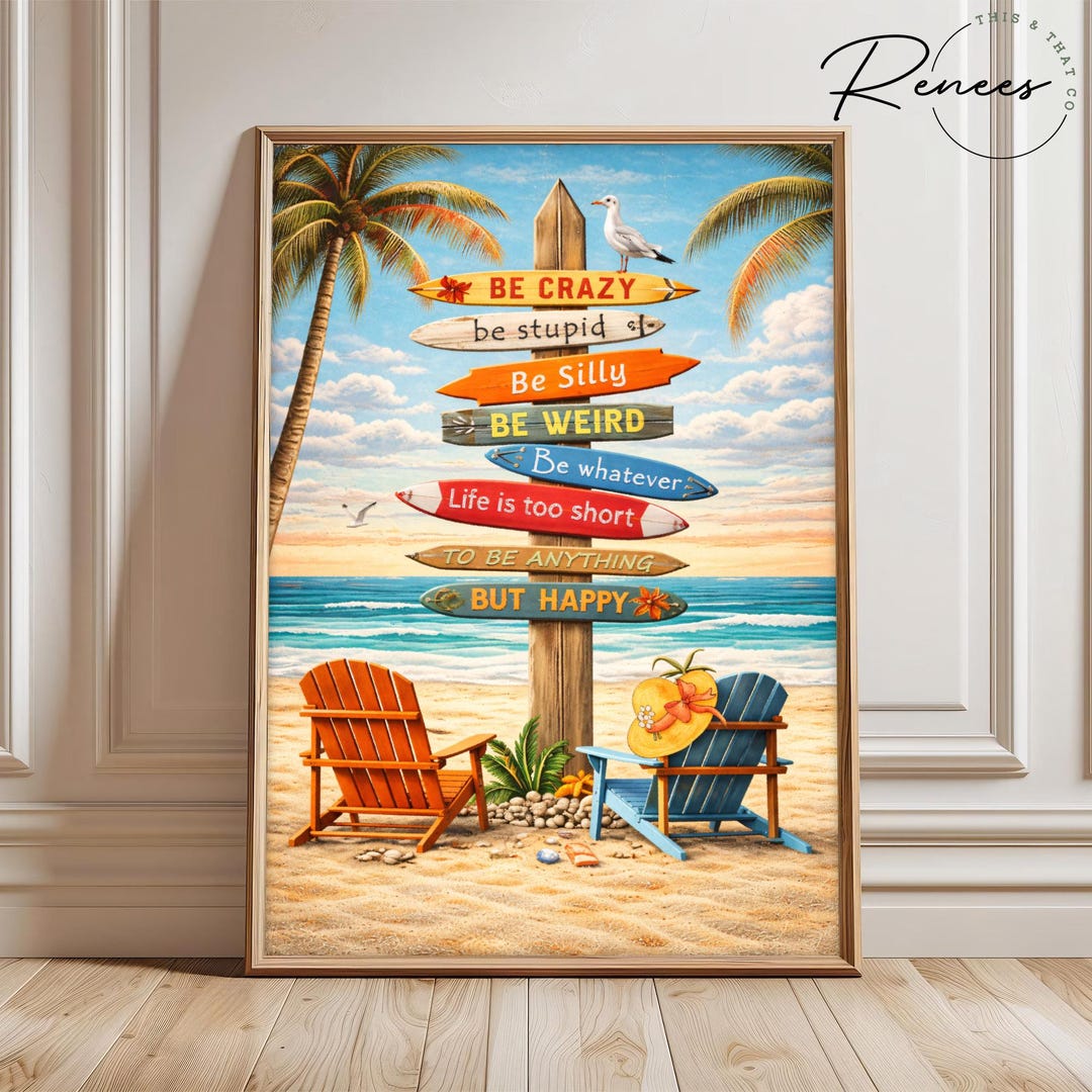 Beach Quote Wall Art, Coastal Sign Decor, Life is Too Short Be Happy