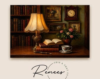Vintage Library Wall Art, Cozy Reading Room Canvas Print, Antique Books Study Decor, Dark Academia Home Office Artwork