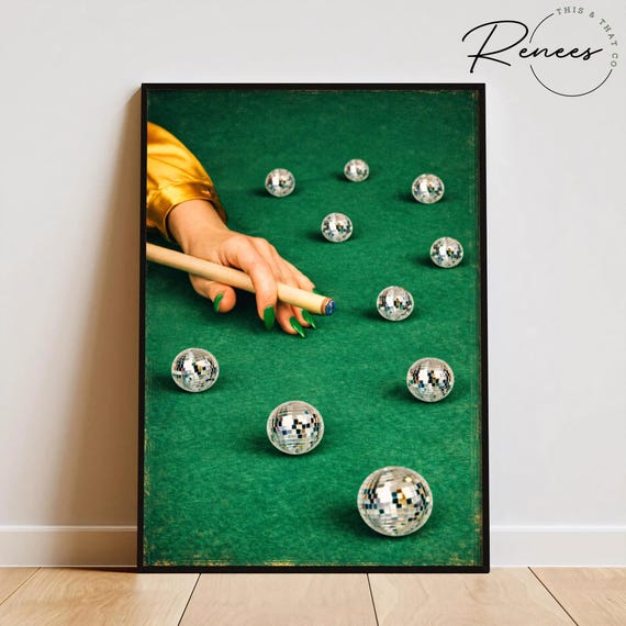 Disco Ball Billiards Wall Art, Retro Pool Table Print, Funky Game Room Decor, Disco Aesthetic Poster, Modern Surreal Pool Art