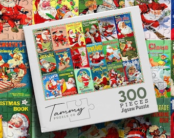 Vintage Santa Wooden Puzzle, Retro Christmas Book Cover Jigsaw Puzzle, Classic Santa Claus Art, Christmas Puzzle for Adults, Holiday Gift