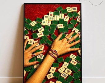 Mahjong Wall Art, Luxury Game Room Decor, Vintage Mahjong Tiles Poster, Casino Style Wall Decor, Modern Asian Game Artwork