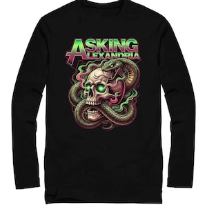 Camiseta vintage de Asking Alexandria, merchandising de la banda de metalcore, estampado de calavera y serpiente, regalo para fans de la música rock, camiseta rockera unisex.