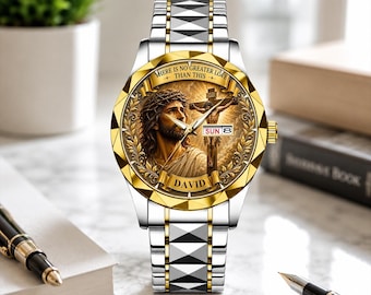 Personalized Jesus Cross Watch, Custom Christian Wrist Watch for Men, Bible Verse Gift, Religious Father's Day Gift, Faith Gift for Him