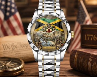 Personalized Jamaica Watch, Custom Jamaican Heritage Watch for Men, Jamaica Flag Timepiece, Caribbean Pride Gift, Caribbean Island Watch